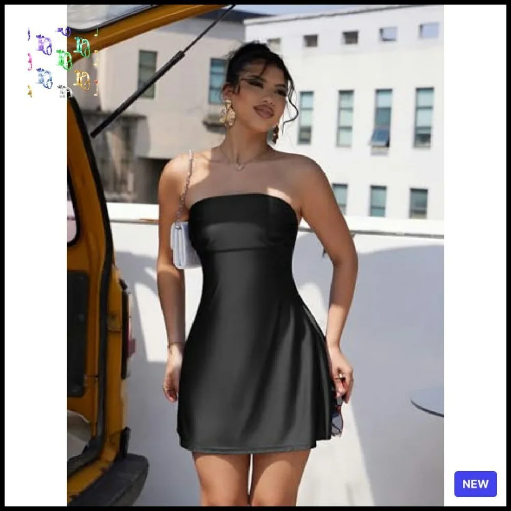 Satin Strapless Ruched Mini Dress Elegant Cocktail Evening Party Wear